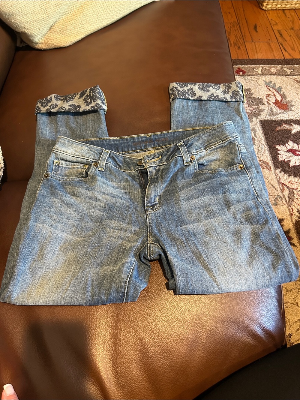 Michael Kors Light Blue Boyfriend Jeans with Patterned Cuffs